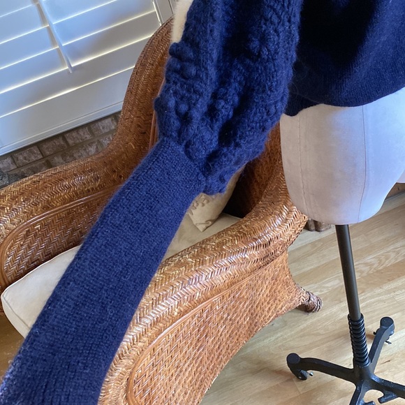 STELLA PARDO SWEATER FIORELLA HAND KNIT CROCHET SLEEVES NAVY MEDIUM EXCELLENT - Picture 7 of 8
